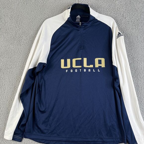 UCLA Bruins Adidas Jacket Men Large 1/4 Zip Pullover Climalite Mock Sweater Blue